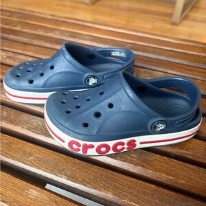 CROCS Kids Blue Clogs with Red Accents size 10